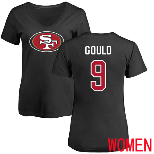 San Francisco 49ers Black Women Robbie Gould Name and Number Logo #9 NFL T Shirt